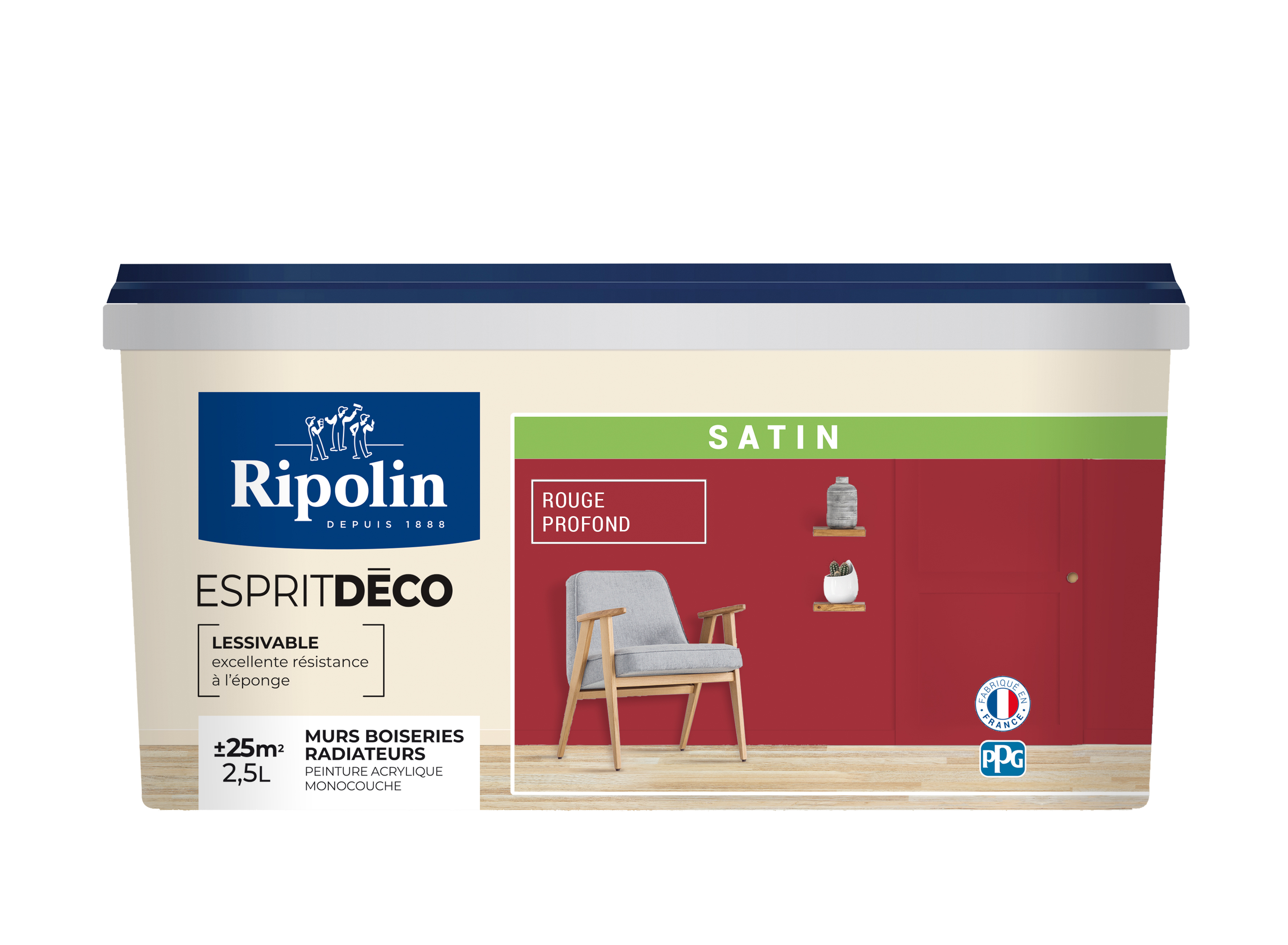 Peinture esprit-déco rouge profond satin 2,5L  - RIPOLIN